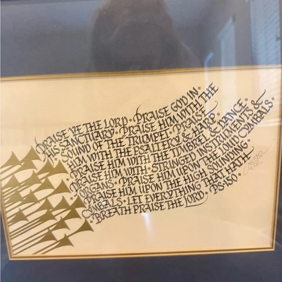 Framed Michael Podesta Art with Gold Wood Frame “Praise Ye The Lord” Psalm 150 - Picture 5 of 10